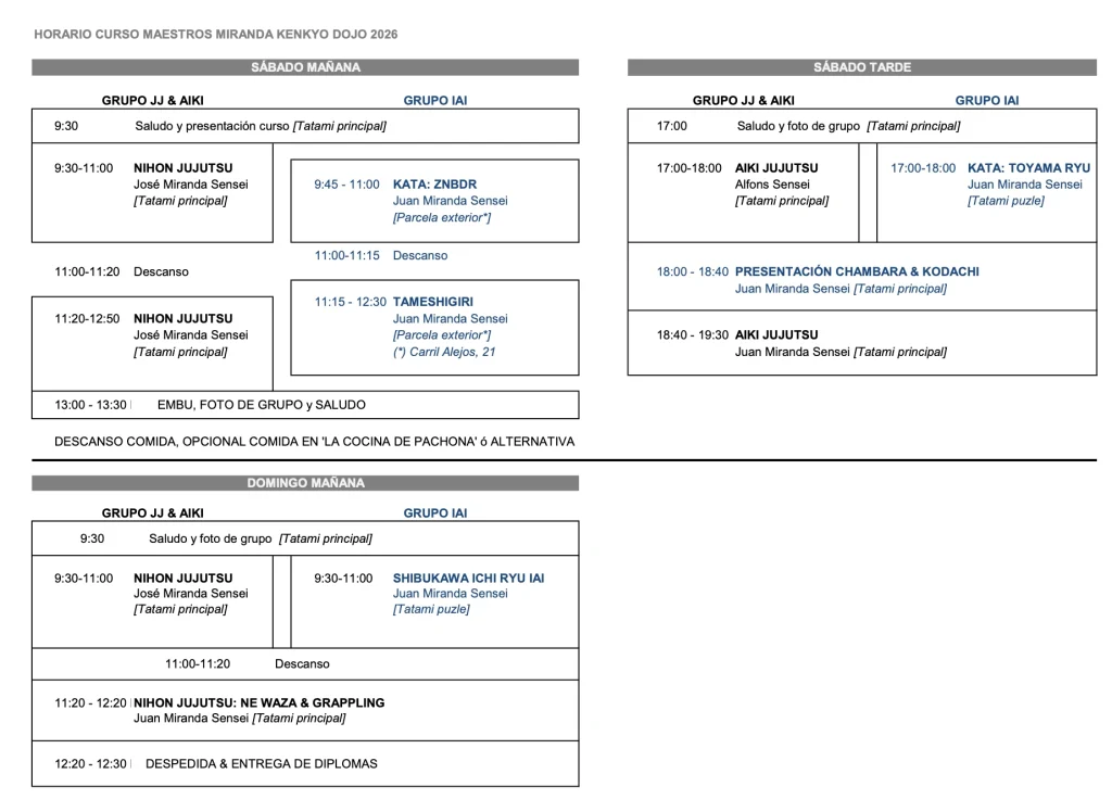 Horario Cursso Kenkyo 2026